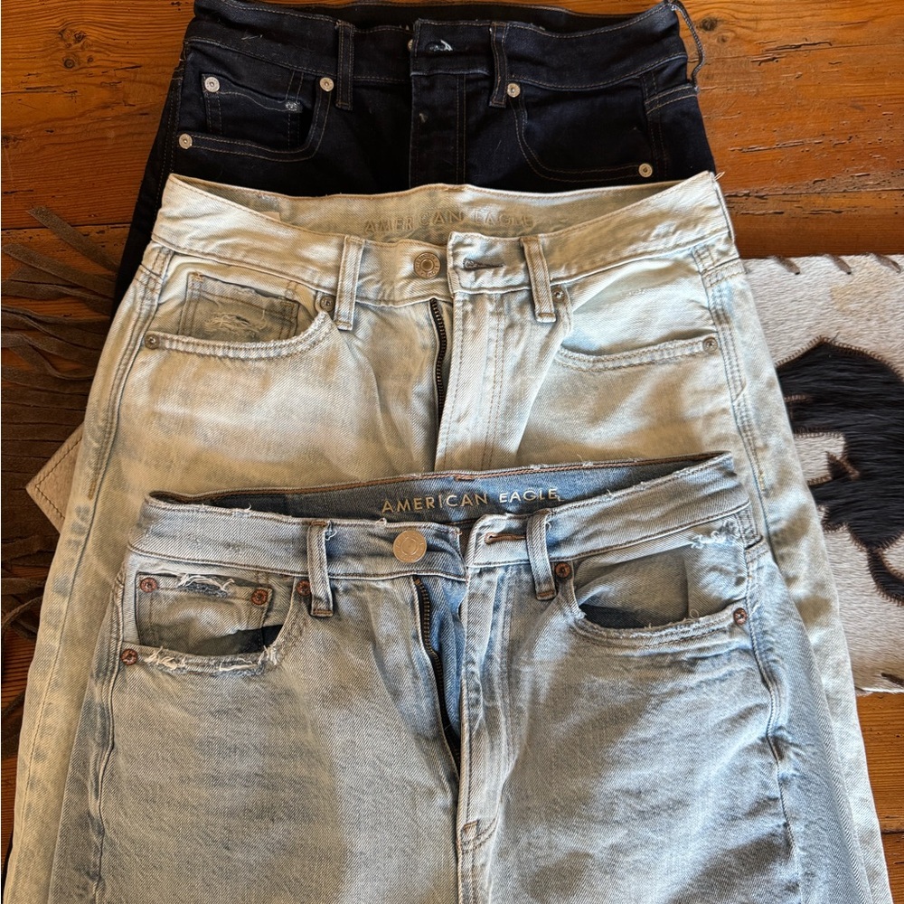 American Eagle Outfitters Women’s Light Blue, Blue, and Black Jeans (All 3 deal)